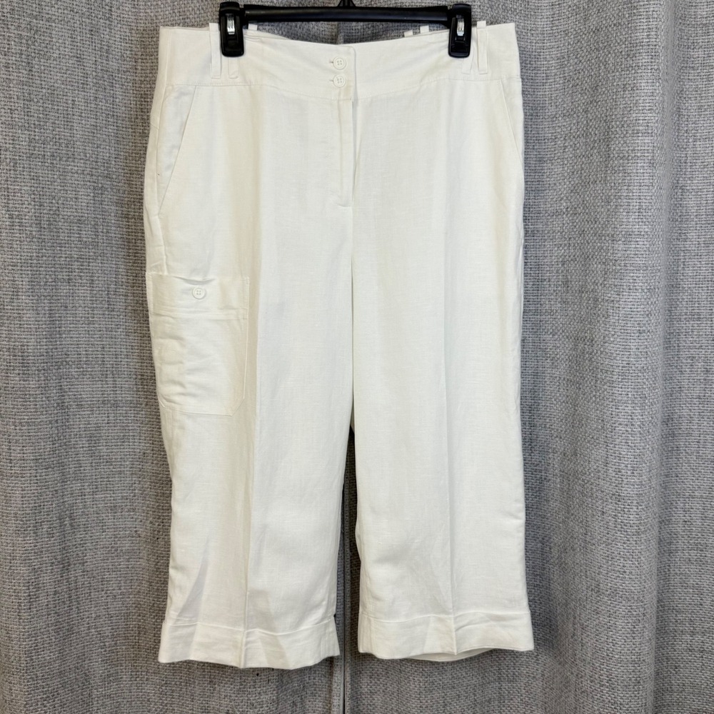 ✨Passports Linen Blend Capri Pants White Cropped lined Pockets‎ Size 12 Womens